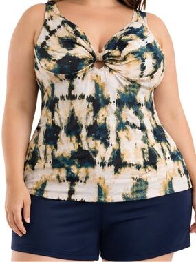 SWIM by Cacique Tie Dye Tankini Top 44DD Built In Bra